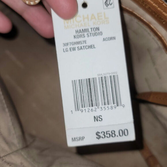 Michael Kors Hamilton Embossed-Leather Satchel in Acorn - Picture 13 of 16